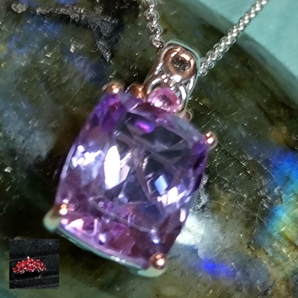 🔥ROSE DE FRANCE, AMETHYST, & PINK     TOURMALINE, STERLING, 18" CHAIN.